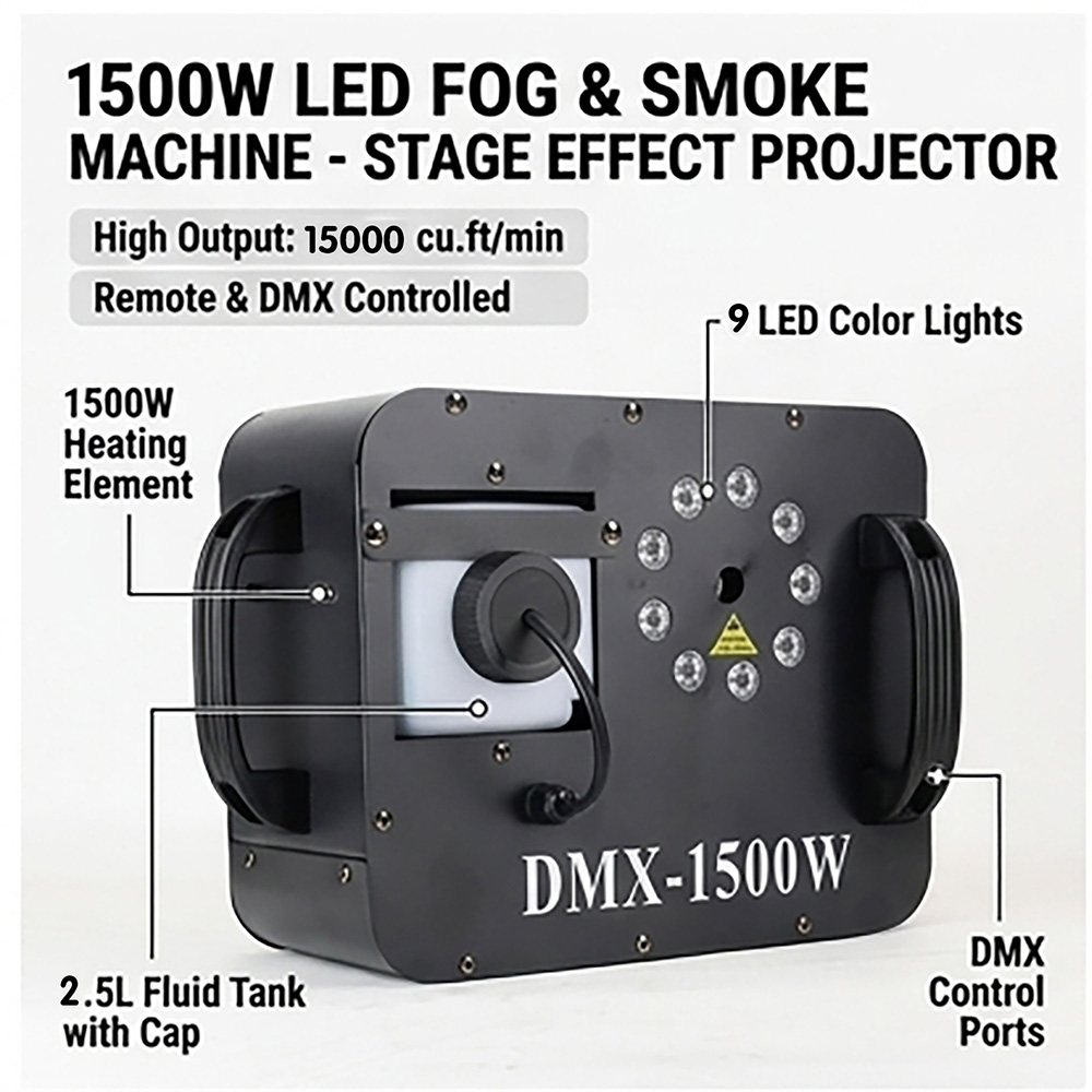 1500W Fog Smoke Machine RGB 9X - đánh giá và giá Smoke Stopper